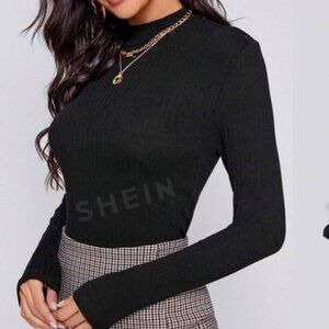 SHEIN BASICS Mock-Neck Rib-Knit Top